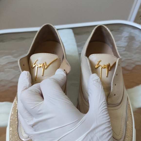Giuseppe Zanotti Beige Leather Slip On Sneakers with Gold Studs Women's 39 - Picture 4 of 15